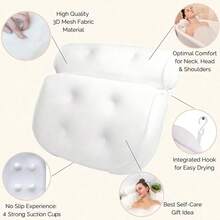 1pc Bath Tub Pillow, Size 35x33x8cm. Supports Neck, Head And Back, With Anti-Slip Suction Cups And Mesh Design. Due To Vacuum Compression, It Can Be Fluffed Up By Patting Or Air-Drying For A Period Of Time After Receiving. - White - View 5
