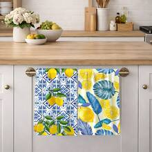 2/4/6pcs Dish Towel Set, Blue & White Porcelain And Lemon Print, Super Absorbent Microfiber Modern Dish Cloths, Cooking And Baking Tea Towels, Cleaning Rags, Hand Towels, Highly Soft And Absorbent, Kitchen Decor, Gifts For Neighbors, Mothers, Birthdays, Housewarming For Friends, Kitchen Essentials, Daily Necessities - Multicolor - View 2