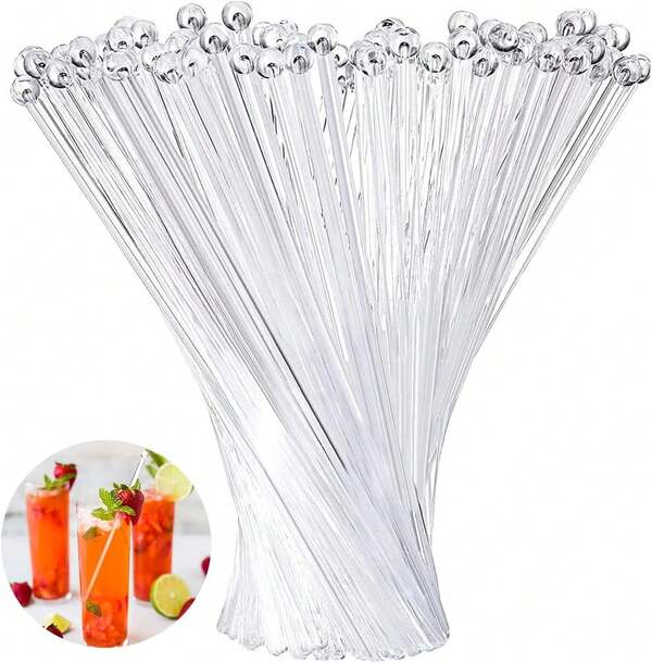 200 piezas de palitos agitadores de plástico con cabeza redonda de cristal, agitadores desechables para cócteles, café y bebidas, transparentes para uso en fiestas y en el hogar