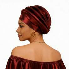 Shimmer African Head Wraps Solid Color Multi-Layer Church Turban For Women Stretch Hat - Claret - View 5