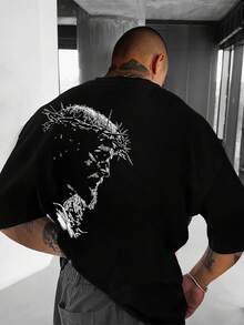 Zrgoth Camiseta de manga corta con estampado gráfico minimalista y oscuro de retrato casual y versátil para hombres de K-GLORY(1 Camiseta only) NZFH - Blanco - Ver 8