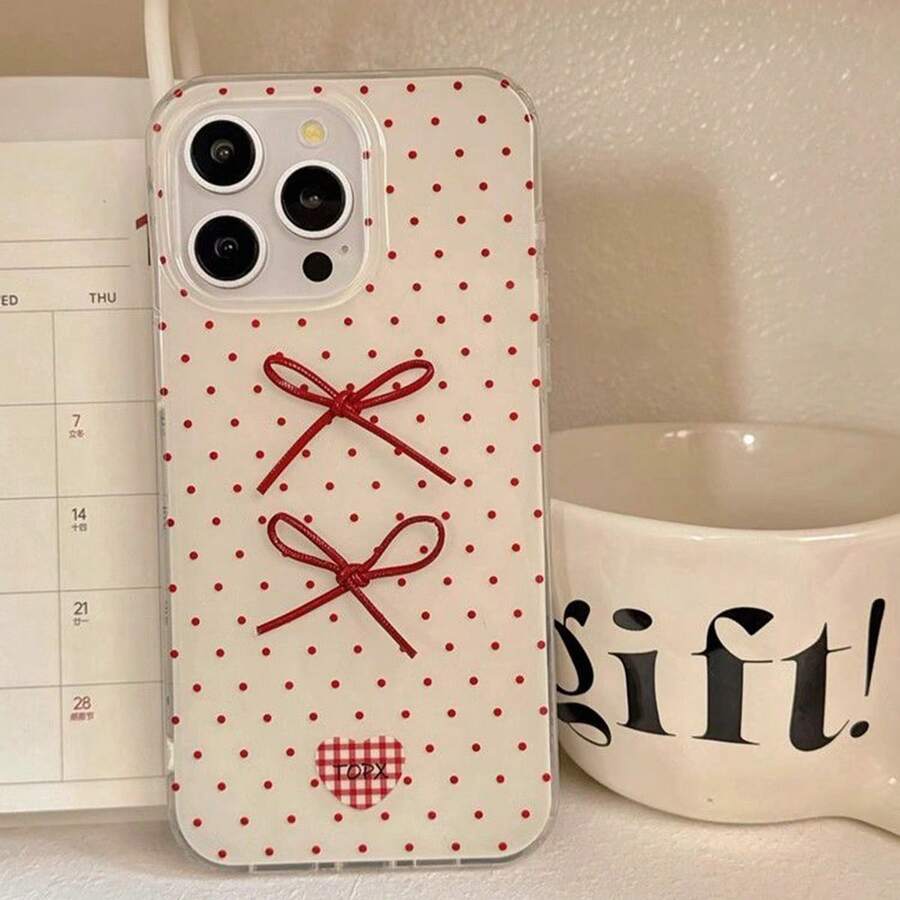 1 chiếc ốp lưng điện thoại cao cấp thời trang kiểu Hàn Quốc màu đỏ chấm bi kẻ caro hình trái tim và nơ, tương thích với iPhone 17 Pro Max, 16 Pro Max, 15 Pro Max, 14 Pro Max, 13 Pro, 13 Pro Max, 12 Pro Max, thiết kế tối giản và đa năng. - Nhiều màu - Xem 1