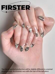 10pcs Almond Shaped Handmade Nail Art Stickers, Medium Length Nail Stickers, Nail Art, White Nail Polish, Minimalist Daily Nail Stickers, Winter Nail Stickers, Glossy Nails, French Manicure, Polka Dot Nails, Nail Supplies, Suitable For Parties, Celebrations, Daily Wear, Includes Tools, Great Gift For Women And Girls - Multicolor - View 3