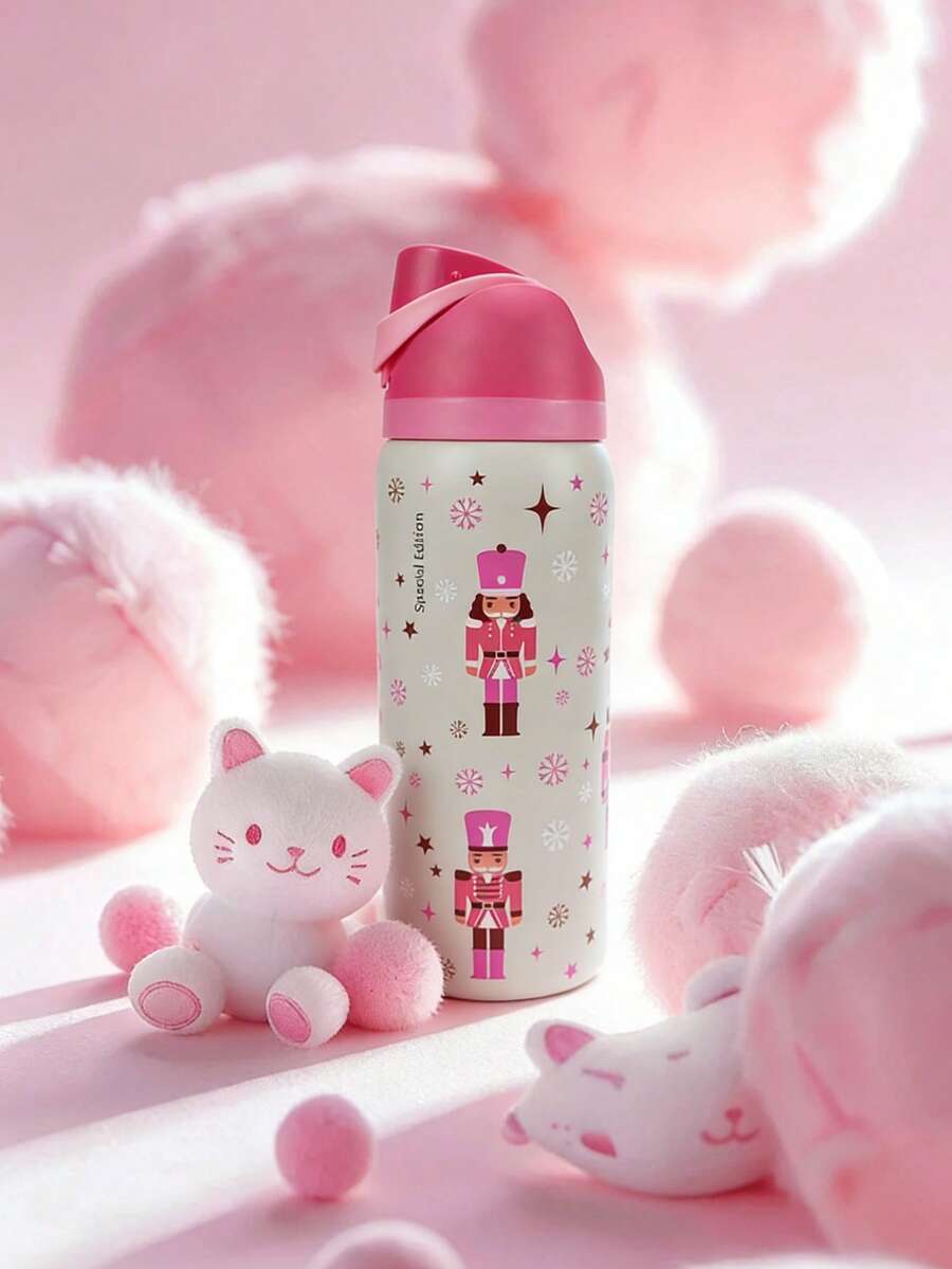 Owa Laa Cute Little Person Pattern Stainless Steel Water Bottle, 32oz/945ml With Straw, Exquisite Look, Double Wall Insulated For Hot&Cold Drinks/Iced Water, For Leisure Work Sports Indoor Outdoor, Ideal For Students Office Workers, Perfect Gift Choice - 紅白色 - 查看 1