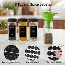 Tomnk 16pcs Square Glass Spice Jars With Black Metal Lids & Shaker Tops, Clear Seasoning Containers Set With Labels, Funnel & Pen, Airtight Herb Storage For Kitchen Pantry Cabinet, Ideal Mother's Day Gift - 16 chiếc - Trong suốt - Xem 3