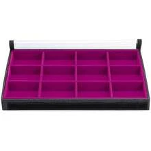5 Large Jewelry Trays In Velvet Faux Leather (33x22cm) With Cover - 玫紅色 - 查看 4