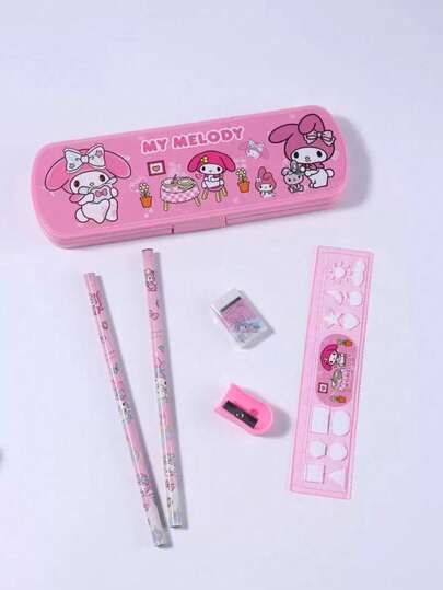 SANRIO 一套铅笔、尺子、卷笔刀、橡皮、笔记本文具套装，男女童文具礼盒，返校校园用品，创意绘画办公用品，学习用品，猫咪文具套装礼品，理想的儿童生日礼物，DIY手工（部分配件随机）（包装设计随机）