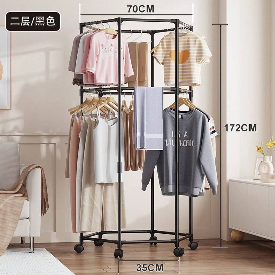 Clothes Rack, Freestanding Clothes Rack, Hanging Clothes Rack For Rental Apartments And Student Residences, Bedside Clothes Storage Rack. - Black - View 1