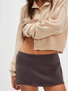 Women's Mini Skorts Casual Stylish Simple Solid Low Rise Short Skirt For All Seasons - Khaki - View 4