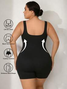 Plus Size High-Elastic Bodysuit: Women's Seamless Hip Lifting Shapewear | Tummy Control, Posture Support For Workout & Casual - màu đen - Xem 2