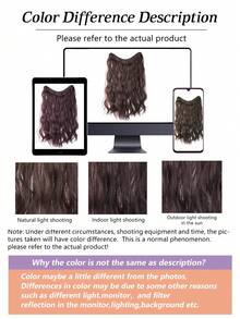 20英寸V型夹式接发片，黑棕色，自然波浪卷合成纤维假发片 - 彩色 - 查看 7