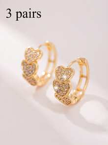 1 Pair Fashionable & Sweet Triple Heart Design Earrings For Teenagers, Suitable For Daily Decoration And Wearing - Multicolor - View 9
