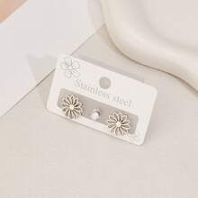 不锈钢花朵耳环，镶嵌锆石，简约优雅，时尚几何花朵女士耳环，适合夏季日常佩戴 - ZH079 - 查看 2