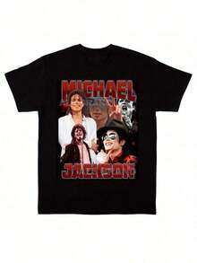 Classic Michael Jacksons King Of Pops-Shirt,Men Fashion Rock-Shirt,% Cotton-Shirt,Suitable Fans,& Holiday Men And Women Graphic Tee, Music,MICHAEL JACKSONS V4 TEE Vintage Graphic 90s Tee, Hop Streetwear Unisex Woman And Man Unisex Him Her, Y2K Style,Jackson Glove Graphic-Shirt FI6S - 黑色 4 - 查看 11