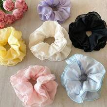 1pc Korean Style Minimalist Solid Color Multi-Layer Pleated Plaid Hair Scrunchie, Suitable For Daily Commute Wear Ponytail Hair Ties Elastics Rubber Bands - Multicolor - View 1