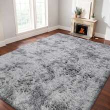 Rectangular Shaggy Rugs Living Room, Grey Large Rugs For Living Room, Soft And Fluffy Area Rugs For Bedroom, Durable And Easy To Clean Modern Home Decor, Atmosphere High End Decorative Carpet. - Tie-dye Light Gray - View 5