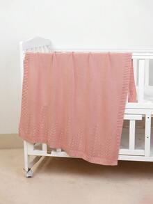 1 pieza Manta de punto de unicolor para bebé, Edredón suave con diseño de hojas para bebé, Manta minimalista para todas las estaciones para niños pequeños - Rosa - Ver 3