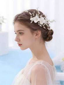 1pc European & American Ceramic Flower Hair Comb, Retro Chic Hair Accessory For Photography, Graduation - White - View 3
