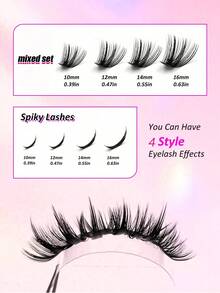 MEM 544 Spiky Clustered Eyelashes, Lower Eyelashes, Mixed Style Eyelash Grafting Set Fairy Spiky+80D+100D+120D, 10-18mm Thick And Thickened DIY Spiky Eyelashes, D-Curled Single Cluster 3D Thickened False Eyelashes, With Glue, Glue Remover, Tweezers Can Be Reused, Multiple Types Of Clustered Eyelashes Suitable For Various Occasions - 黑色 - 查看 6