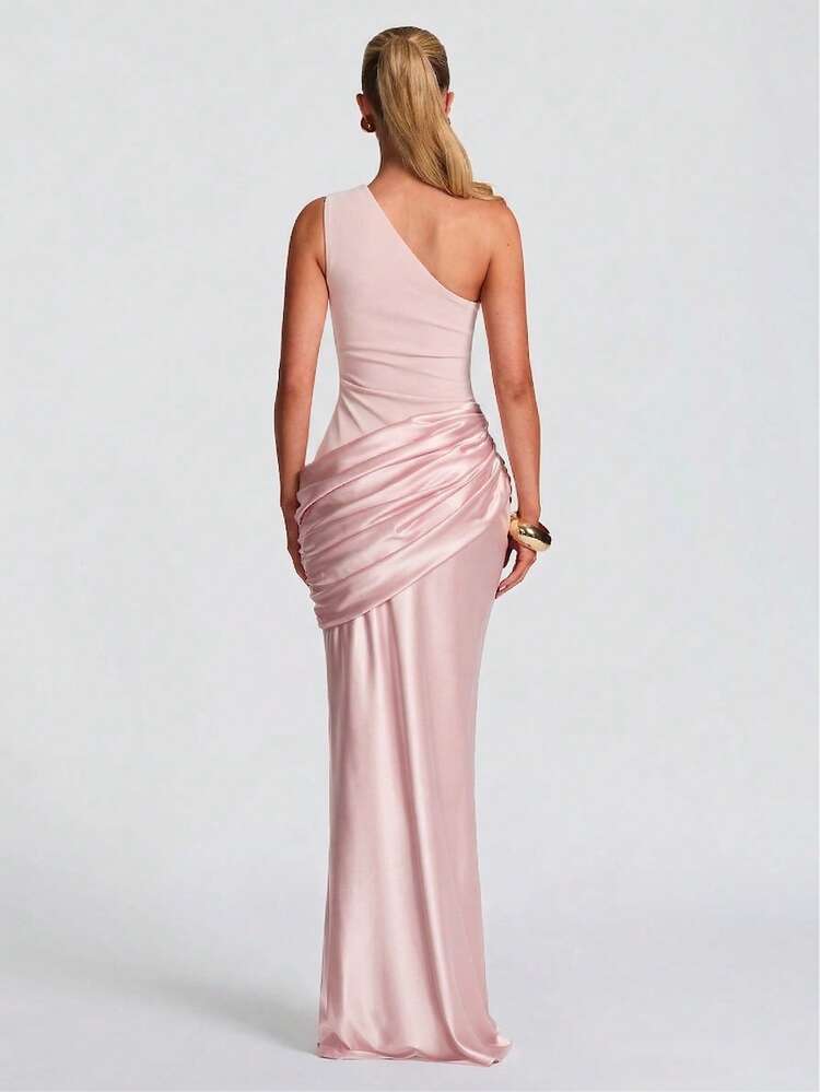 Elegante, getailleerde cocktailjurk met open schouders, geplooide taille en heupen, geschikt voor formele gelegenheden, cocktailparty's, bruidsmeisjesjurken, bruiloftsrecepties en andere feestelijke gelegenheden. Roze, lente - Roze - Bekijken 6