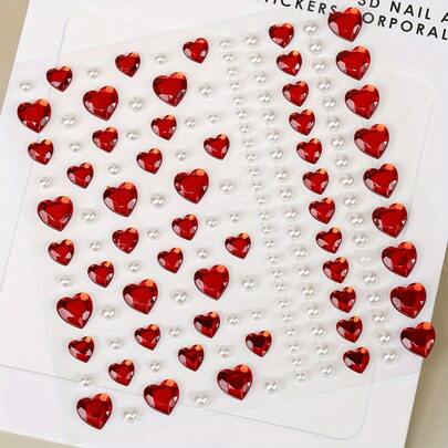 1pc Heart-Shaped White Pearl Faux Crystal Rhinestone Face Jewel Sticker, DIY Decoration For Hair, Eyes, Face, Body, Suitable For Festivals, Parties, Concerts, Gifts