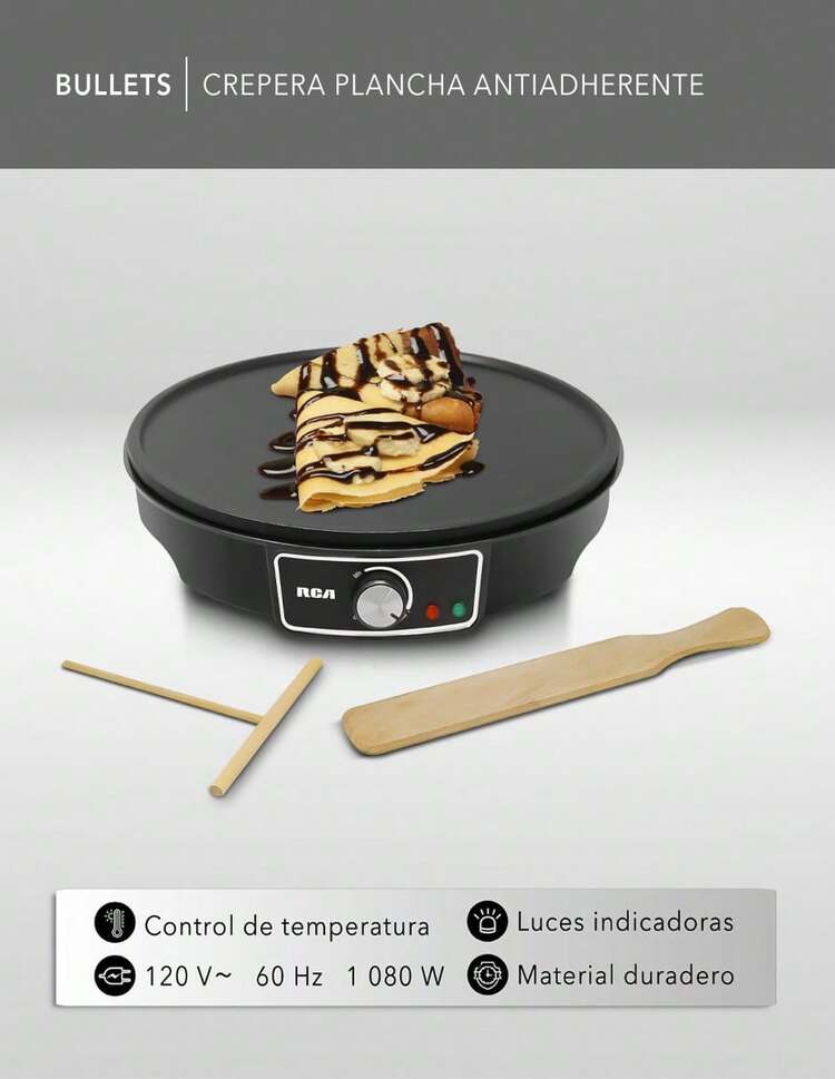 RCA Crepera Plancha Antiadherente con Accesorios RC-602 - Negro - Añade 3