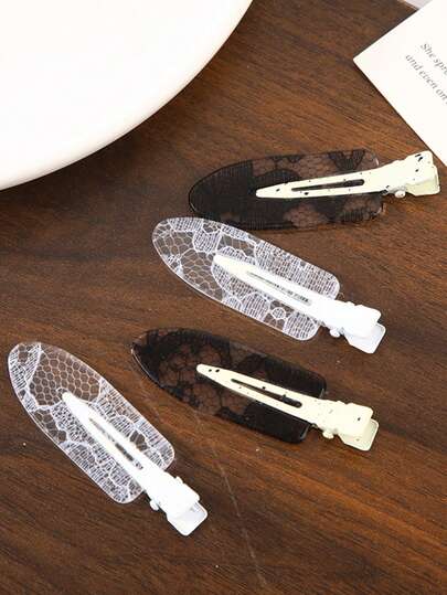 4 piezas Vintage Pinzas para el cabello de encaje negro y blanco, accesorios para el cabello elegantes y encantadores de moda para niñas