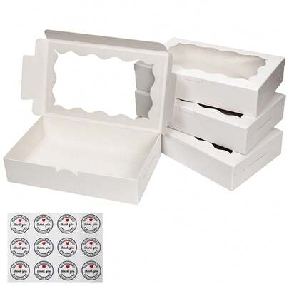 Papieren bakdozen van 18 x 12,5 x 3,8 cm met venster, geschikt voor koekjes, gebak, biscuits, aardbeien, macarons, enz.