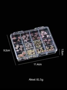 12Grids/Box 3D Mixed Bowknot Stars Heart Nail Charms Flatback Alloy Star,Moon Nail Rhinestones DIY Nail Art Decorations Nails - Baby Pink - View 6