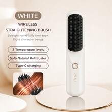 Wireless Ceramic Hair Straightening Brush, 3 Adjustable Temperature Levels Cordless Mini Straightener Comb, Long Battery Life Anti-Frizz Portable Travel Hair Styling Tool For Smooth Frizzy Hair - Multicolor - View 13