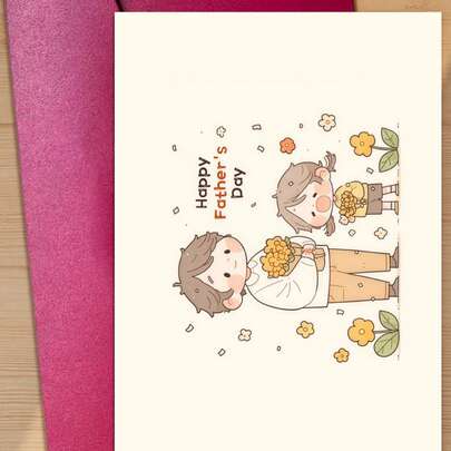 1 Thiệp Chúc Mừng Ngày Cha / Thiệp hoạt hình ấm áp chúc mừng Ngày Cha với hình ảnh dễ thương cha con cùng cầm bó hoa / Thiệp quà tặng Ngày Cha dành cho bố, ông, bố dượng, bố nuôi, thể hiện lòng biết ơn và tình yêu thương (Bao gồm 1 thiệp và 1 phong bì, kích thước 4.3 x 6.3 inch)