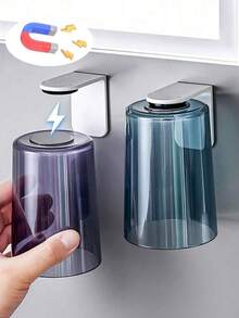 1pc Magnetic Inverted Toothbrush Cup Holder, Wall-Mounted Toothbrush Cup Storage Rack, Self-Adhesive Bathroom Toothbrush Cup Holder, Bathroom Toothbrush Cup, Toothbrush Holder, No Drilling Required, Space-Saving, Inverted Drainage Dust-Proof, Suitable For Bathroom Vanity, Used For Home, Apartment, Dormitory Bathroom Storage, Bathroom Storage Rack, Bathroom Accessories, Home Storage, Bathroom Decor - A - View 2