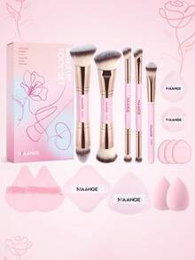 MAANGE 4/16pcs Makeup Tool Set, Professional Dual-Ended Makeup Brush Set, 11pcs Accessories, Powder Brush, Blush Brush, Foundation Brush, Contour Brush, Eyeshadow Brush, Makeup Gift For Friends, Travel Makeup Brush Set. - Baby Pink - View 12
