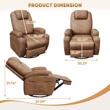 Devoko Leathaire Swivel Rocker Recliner Chair With Vibration Massage, 360° Swivel Recliner For Adults, Ergonomic Lounge Chair With Cup Holders, Lazy Recliner Single Sofa - màu nâu - Xem 6