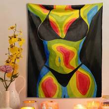 1pc Abstract Colorful Woman Tapestry, Polyester Tapestry, Wall Decor For Living Room, Bedroom, Office, Home Decor, Party Decor, Rectangular Printed Kitchen Wall Hanging Cloth With Drape, Comes With 3 Wall Nails And 2 Clips - Multicolor - View 7