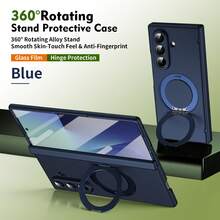 VIETAO Custodia protettiva per telefono cellulare compatibile con Samsung Galaxy Z Fold 7 6 5 4, con carica senza fili, supporto rotante a 360 gradi invisibile, protezione in vetro temperato, flip cover - Blu - Visualizzare 3