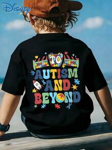 Disney Boy And Girl Casual Fashion Short-Sleeved T-Shirt, Featuring A Cartoon Character Woody Scene. Suitable For Party Outfits And Daily Wear. - 黑色 - 查看 3