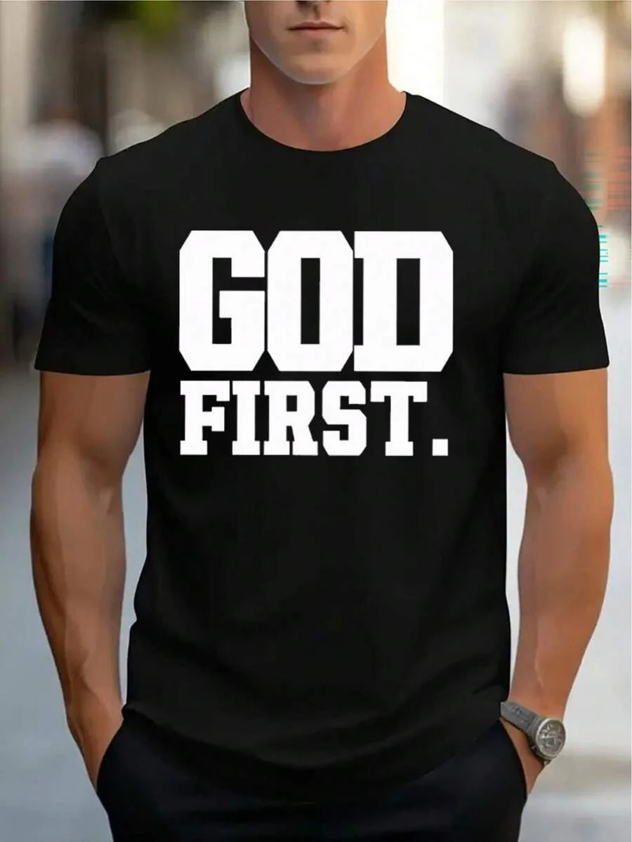 Camiseta de Hombre Cómoda Cuello Redondo Casual Algodón Mangas Cortas Suave Transpirable Top Ropa de Hombre Camiseta Verano Primavera Ropa de Calle Tela de Algodón Impresión de Letras a la Moda - Negro - Ver 1