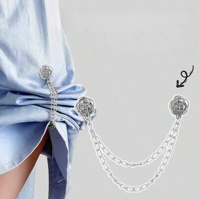 1pc Camellia Flower T-Shirt Dress, Short Sleeve, Fixed Adjustable Button, Longer Hem, Fixed Button