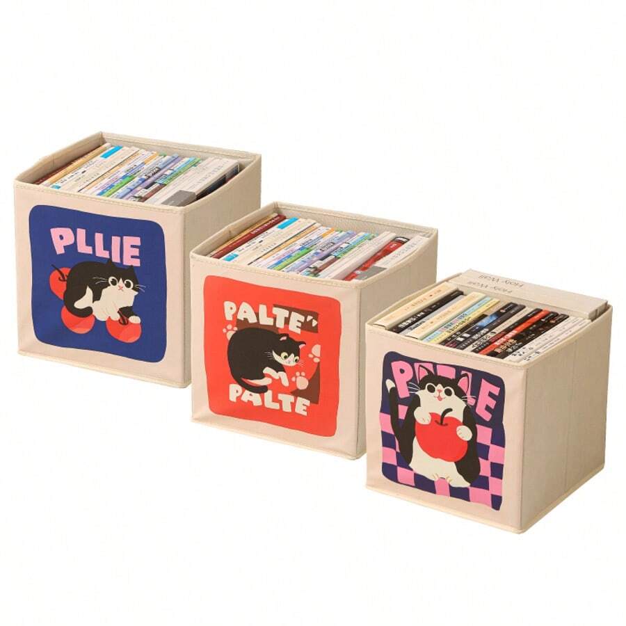 Multi-Purpose Cartoon Cat Storage Box, Foldable Fabric Closet Organizer With Stackable Design, Tidy Solution For Books, Toys & Kids' Room Clutter