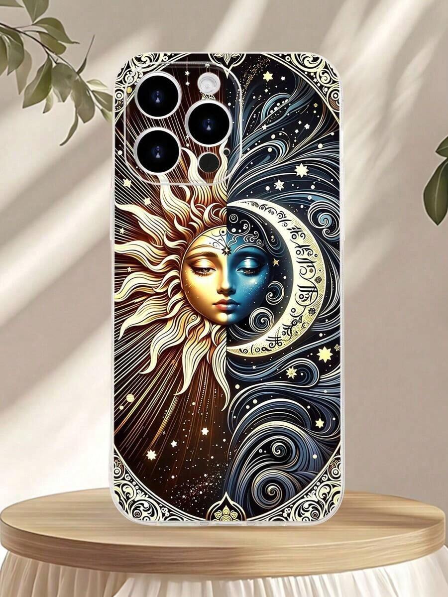 1 funda para teléfono con diseño de sol y luna con cara de estilo minimalista, transparente, resistente a golpes, alta transparencia, estilo cósmico y místico, compatible con Apple, compatible con Apple 16/15/14/13/12/11/Pro/ProMax, Galaxy A34/A35/A54/A55, S20/S21/S22/S23/S24 Ultra/Plus, Moto/Galaxy/Redmi/Honor/OPPO, agarre cómodo, regalo de fiesta para amigos, novia, novio, familia, teléfonos móviles, bolsos, accesorios para móviles, fundas para teléfonos, decoración de habitaciones, accesorios, fundas transparentes para teléfonos, verano, correas para teléfonos, fundas para teléfonos de hombre, fundas negras para teléfonos, fundas rosas para teléfonos, funda para móvil para hombre, funda para móvil para mujer, protección para teléfonos móviles, accesorios de playa - Estilo (1 pieza) - Ver 1
