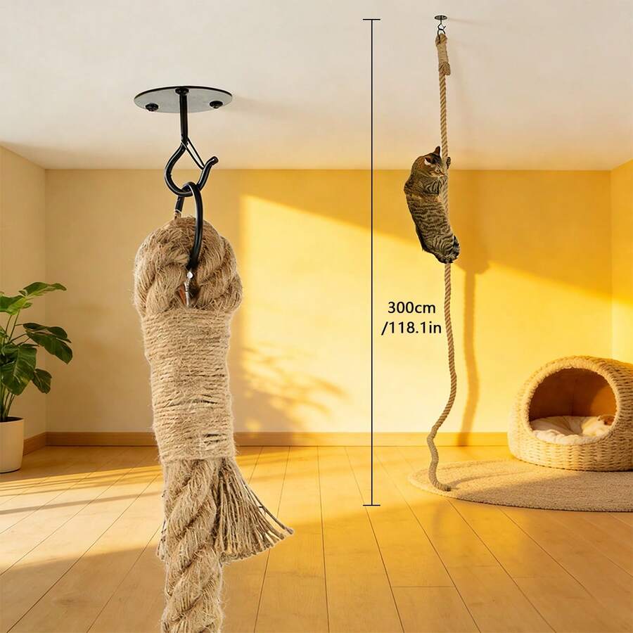 300cm/118inch Wall-Mounted Cat Climbing Rope, Durable Sisal Rope For Cat Entertainment, Scratching And Climbing Indoors