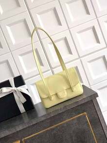 Light Yellow Leather Crossbody Bag For Women – Minimalist Shoulder Purse With Top Handle, Compact Design (S:17x12x5cm / L:22x15x7cm) - Amarillo claro - Ver 7