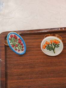 1 chiếc nhẫn hở kiểu Pháp cổ điển, thanh lịch, in họa tiết hình học và hoa văn, dành cho nữ. - Vòng hoa - Xem 4