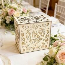 1 Set Of Wooden Wedding Card Boxes With Locks And Keys, Gift Card Clips For Reception, And Natural Hollow Cash Boxes With Card Logos For Weddings - One Size - View 4
