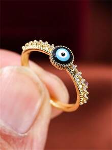 1 buah Cincin Mata Setan yang Dapat Disesuaikan, Desain Ceruk dengan Zirkonia Mikro Bertatahkan, Aksesori Jari Keberuntungan Mata Jahat Bergaya Vintage untuk Wanita - Cincin terbuka - View 6