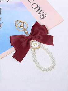 1pc Cute Pearl Bow Keychain, Made Of Durable Platinum Metal Ring, Faux Pearl Beads And Satin Bow, Elegant And Adorable Handbag Decor, Suitable For Mother's Day, Ladies' Daily Handbag, Backpack, Car Keys, Fashionable Gift For Girlfriend, Friend, Family, Birthday, Housewarming, Office Desk, Travel, Fashion Enthusiasts Gifts For Mother, Father, Graduation, And Teacher - Multicolor - View 6