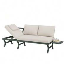 Garden Furniture Set, Outdoor Sofa, 3-Seater Sofa, With Adjustable Reclining Function (5 Positions, Up To 55°), With Table, Galvanized Steel Tubing, Includes A Table (Position Can Be Changed), Green - Green - View 8