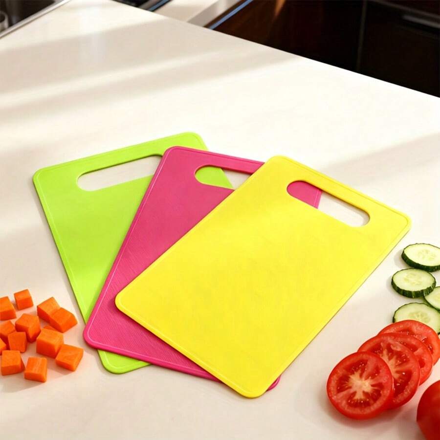 Set Talenan Plastik 3 Buah untuk Dapur, Desain Anti Selip Cocok untuk Memotong Daging dan Buah, Penting untuk Perayaan Thanksgiving