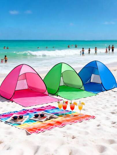 UPF 50+ Portable 2-Person Beach Tent Canopy, Lightweight Outdoor Camping Fishing Gardening Pet Use, Easy Setup, Pink/Blue/Green, Ideal Beach Vacation Essential And Gift